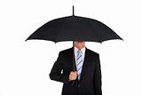 businessman holding black umbrella Isolated on white background