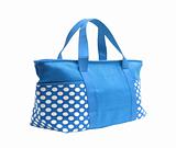bright blue striped beach bag isolated on white