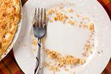 Overhead Abstract of Pie, Empty Plate with Remaining Crumbs Cleared Into Rectangular Copy Room Space and Fork - Ready for Your Own Message.
