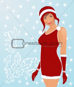 christmas background with sexy lady