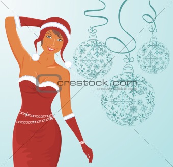 christmas background with sexy lady and balls