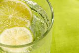 Glass of sparkling water and lemon