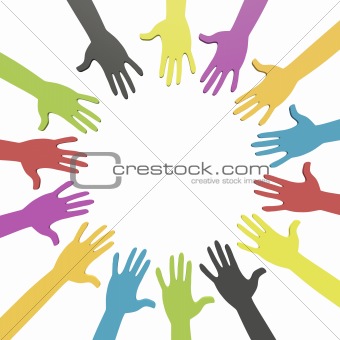 Colorful hands in a circle with clipping path