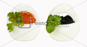 Eggs basket with caviar 