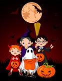 Halloween background with   trick or treating children 