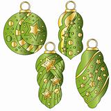 Green bauble collection with glossy golden stars and dots