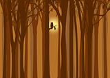 Halloween illustration autumn forest with owl