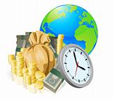 World globe money time business concept
