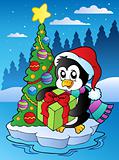 Christmas scene with penguin
