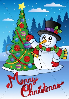 Merry Christmas card with snowman 1