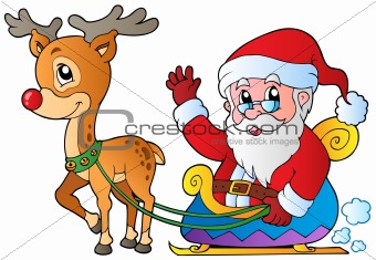 Santa Claus with sledge and deer