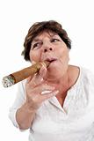 Old woman smoking a cigar