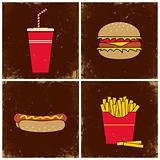 Four illustrations fast food