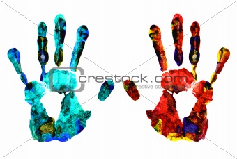 Colorful hand print on white background