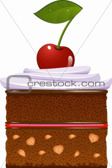 Chocolate cake with whipped cream and a cherry