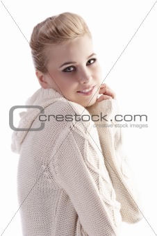 woman with white comfortable sweater