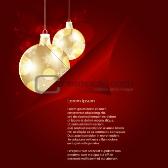 vector christamas background with golden balls behind curled cor