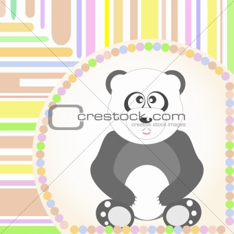 greetings Card with a smiling sitting panda. Vector illustration