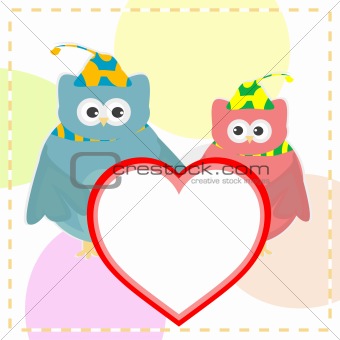 cute love owl with heart background vector