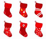Red retro Christmas Socks collection isolate on white

