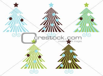 Retro Patterned vector Christmas Trees isolated on white

