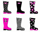 Wellington rain boots isolated on white ( pink & black )

