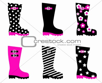 Wellington rain boots isolated on white ( pink & black )

