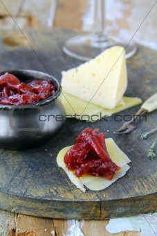 french cuisine - onion confiture on wooden table