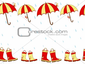 Illustration cute rain boots and umbrella seamless pattern