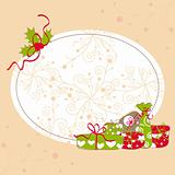 Christmas greeting card holly leaf and colorful present