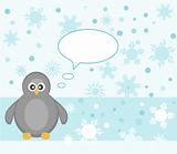 Cute penguin winter snowflake background greeting card vector