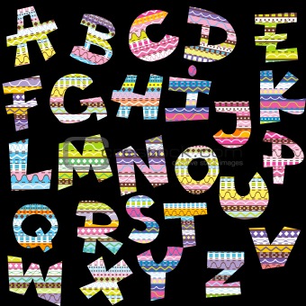 Letters of alphabet with ethnic decorative motifs
