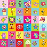 Pattern with toys and kids for kindergarten