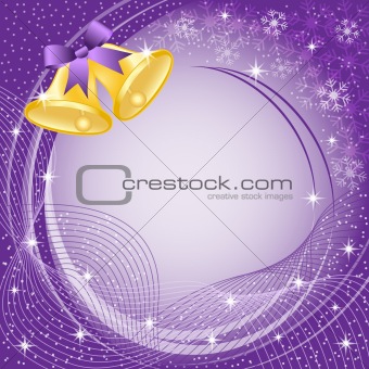 Gold christmas bells on purple