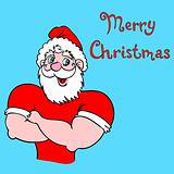 Muscular Santa Claus with a raised hand gesture.