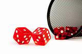 five red dice on white background