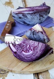 slice of fresh raw organic red cabbage