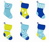 Blue retro Christmas Socks collection isolate on white
