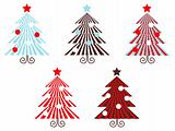 Retro vector Trees collection isolated on white ( red striped )
