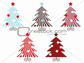 Retro vector Trees collection isolated on white ( red striped )
