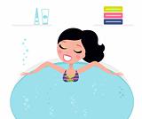 Cute woman relaxing in jacuzzi, spa accessories ( retro )

