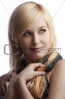portrait of  blond girl with beautiful scarf