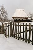 rustic house in winter