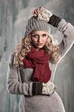 young pretty blonde winter woman