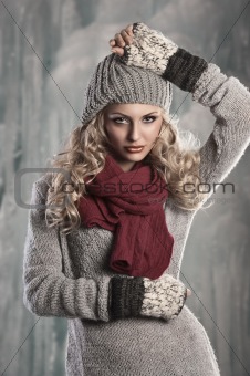 young pretty blonde winter woman