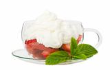 strawberries with whipped cream, isolated