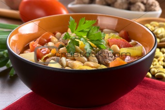 Bean Soup with Meatballs and Other Vegetables