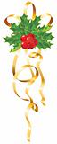 Christmas Holly with gold ribbon / vector