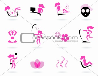 Spa, wellness & sport icons isolated on white ( pink, black )

