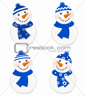Cute vector snowmen collection isolated on white ( blue )

